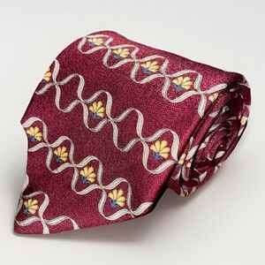 Vintage Woodward Men's Necktie Silk Print Scroll‎ Print Maroon Imported Italy